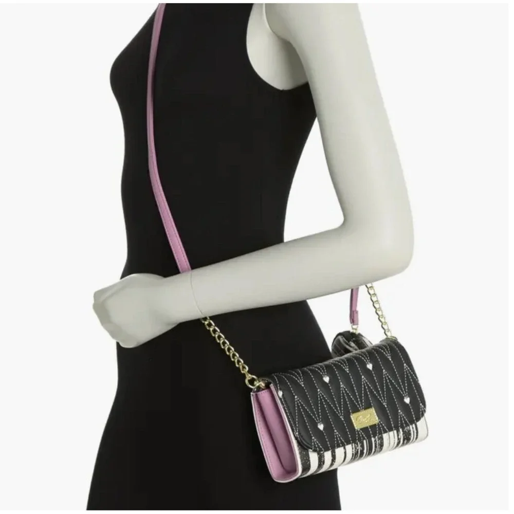 Luv Betsey by Betsey Johnson WOMENS Pink Black White Heart Quilted Crossbody